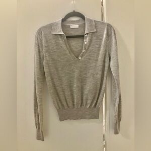 Sablyn Womens Heather Gray 100% Cashmere Collar Buttons V Neck Sweater Sz XS